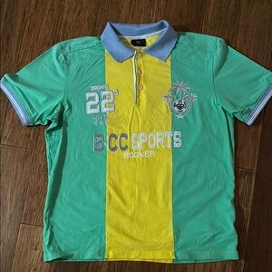 Bogner Men's Polo Shirt in Mint Green and Yellow